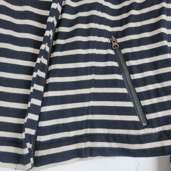 LOFT Womens Sz M Striped Cotton Moto Biker Jacket Black Asymmetrical Full Zip - Picture 3 of 6